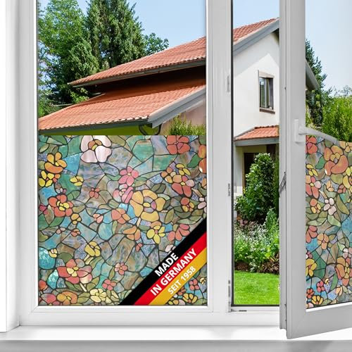 d-c-fix window film privacy Venetian Gardens – 45cm x 2m – self adhesive stained glass window films with a modern mosaic pattern – opaque, frosted, decorative for bathroom, home & kitchen