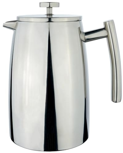 Café Stål Belmont Doppelwandiger Kaffeebereiter aus hochwertigem 18/10 Edelstahl – 12 Mokktassen, 1.5L, Hochglanzpolitur, Tamper