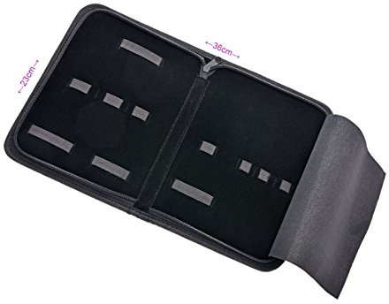 Etui- Tasche- Aufbewahrungsetui aus schwarzem Kunstleder-universal Tasche Reißverschluss- für Nagelzangen- Nagelscheren- Podologie Instrumente-Haarscheren-Ohne Inhalt- (7 Laschen)