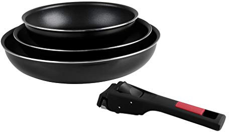Sitram 712379 Set 3 Padelle Agile diam. 20, 24 e 28 cm in alluminio con rivestimento antiaderente nero senza PFOA - manico rimovibile a clip - tutte le fonti di calore compresa induzione