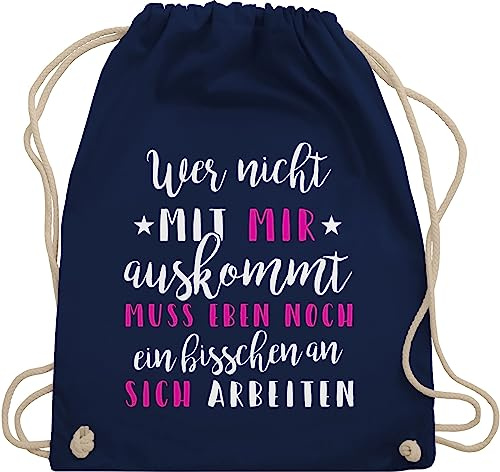 Shirtracer Turnbeutel Rucksack - Sprüche Statement Spruch - Wer mit mir nicht auskommt - Unisize - Navy Blau - lustige damen beutel+rucksack+mit+sprüchen sprueche buero stoffrucksack