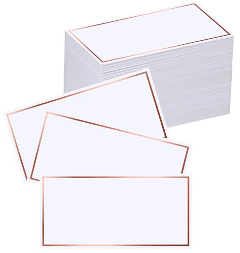 EXQUISS 100 Pcs Place Cards 4”x2” with Rose Gold Foil Border for Food Buffet Party, Name Place Cards for Table Setting, Wedding Reception, Escort Cards Name Cards for Birthday Dinner