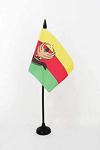 AZ FLAG - Tischfahne Rojava - 15x10 cm - Westkurdistan Kleine Tischflagge 100% Polyester - Büroflagge mit 25 cm Schwarzem Kunststoffstab und Sockel