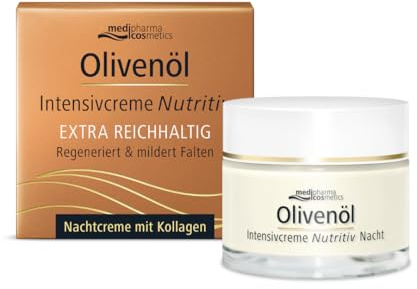 Olivenöl Intensivcreme Nutritiv Nachtcreme | Regeneriert & mildert Falten | Reichhaltige Pflege mit Collagen | Von medipharma cosmetics | 50 ml | Regeneriert & mildert Falten, Reichhaltige Pflege mit Collagen