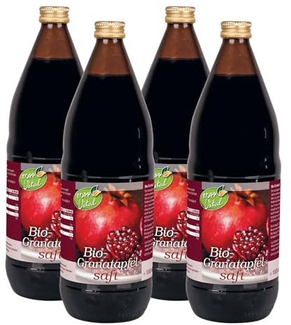 KOPP Vital® Bio-Granatapfelsaft, Direktsaft, Karton mit 4 x 1 Liter | Bio-Qualität, Enthält von Natur aus Zucker, Premium Granatapfelsaft