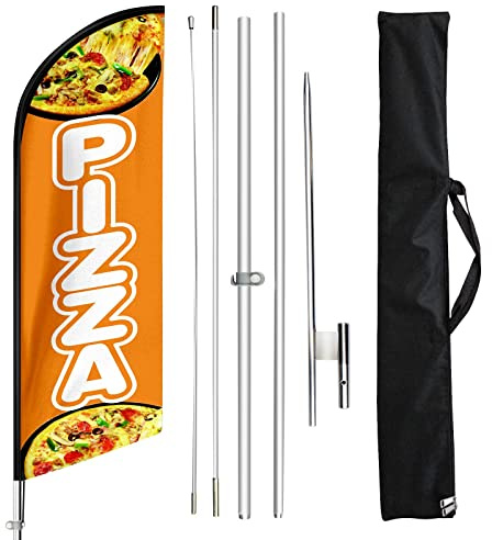 FSFLAG - Kit per bandiere per pizza e paletti senza vento, 3,5 m, bandiera della pizza, bandiera pubblicitaria con bandiera e palo…