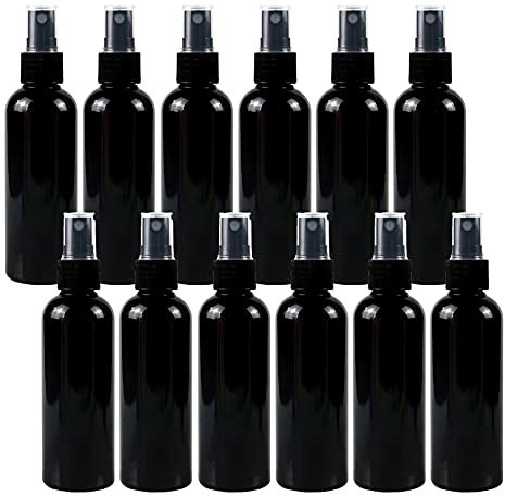 ZEOABSY 12 Pcs Black 100ml Empty Fine Mist Plastic Spray Bottles Travel Atomiser Bottle Set, Portable Small Refillable Sprayer Bottles with Black Pump Head, 2 Pcs Funnels