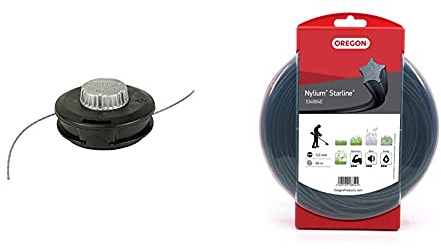 Oregon 539137 Tête de Coupe Universelle sans boulons, Tap and Go, 130 mm & 104884E Fil de Coupe en étoile Nylium, 3,0 mm, Rouleau de 60 m