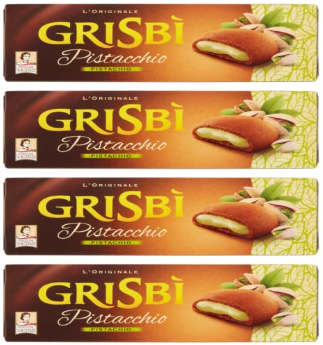 Vicenzi Grisbi Galletas italianas de corteza corta rellenas con crema de pistacho 5 oz 150 g, paquete de 4