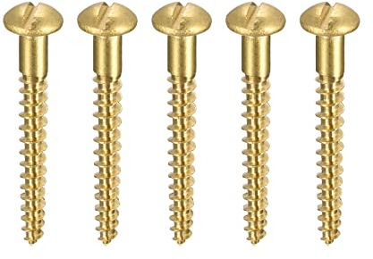 sourcing map 50 Stück Schlitz Rundkopf Holzschrauben M3,5 x 30mm Messing Blechschraube Halbrundkopf Linsenkopfschrauben