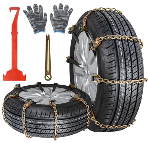 Cadenas de Nieve Universales Ninonly 8 Pcs Cadenas de Nieve para Coche Cadenas de Nieve para Llantas para Cualquier Ancho de Llantas de 165-265 mm (Amarillo)