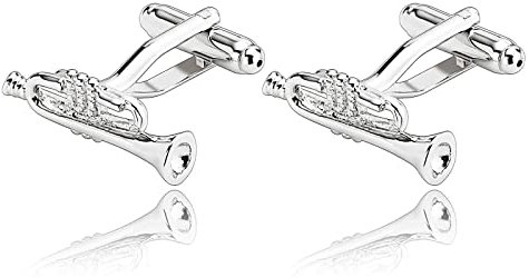 Stfery Manchettenknoepfe mit Gravur, Manschettenknopf Edelstahl Silber Cufflinks Trompete Anzug Accessoires Schmuck Geschenk
