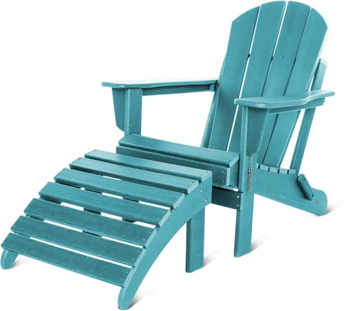 normani Original Adirondack Muskoka Gartenstuhl inklusive Fußstütze - Faltbarer gemütliche Gartenliege in Holzoptik - Zusammenklappbarer Terrassenstuhl Balkonstuhl Türkis Einheitsgröße