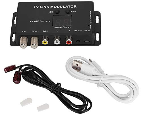 Modulador RF de TV Adaptador Coaxial Modulador UHF TV Link Convertidor AV a RF Extensor IR con Pantalla de Canal, Modulador Micro RF Compatible con PAL/NTSC con Cable