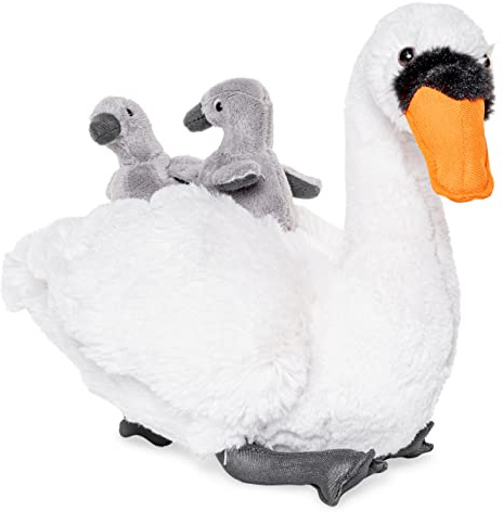 Uni-Toys - Schwan mit Babys - 24 cm (Höhe) - Plüsch-Vogel - Plüschtier, Kuscheltier