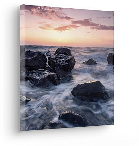 Komar Cuadro en bastidor de madera real - Calm Current - Tamaño 30 x 30 cm - Cuadro en lienzo con diseño de paisaje