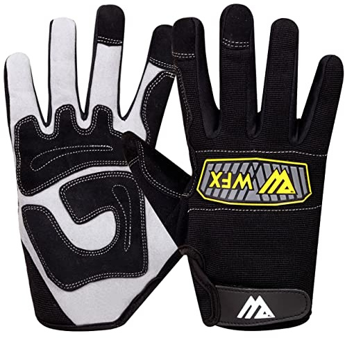WFX Leather Working Gardening Gloves for Men Women, Flexible & Breathable Construction Rigger Utility Mechanic Thorn Proof Gloves for Landscaping, Rose Pruning & Outdoor Chores (Black Grey, L)