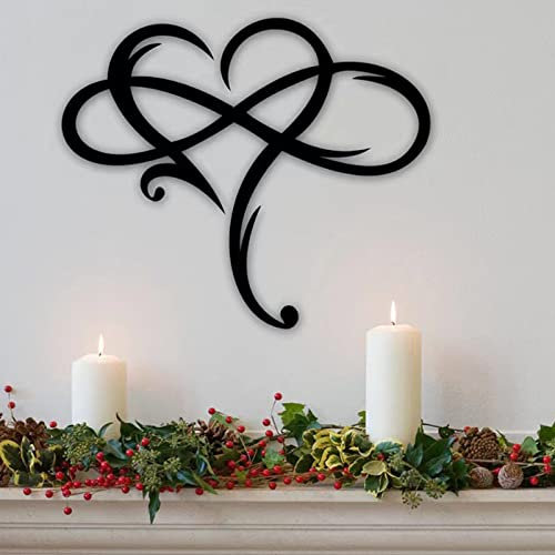 Decorazione da Parete in Metallo Con Cuore - per Esterni, Interni, Balcone e Giardino - Anniversario (35 x 29 cm) (Nero)