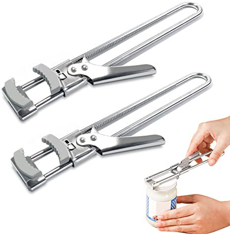 2 Pezzi Apriscatole Manuale, Apribarattoli di vetro Regolabile in Acciaio Inox, Apri Lattine, per Anziani, Donne, Bambino, Artrite