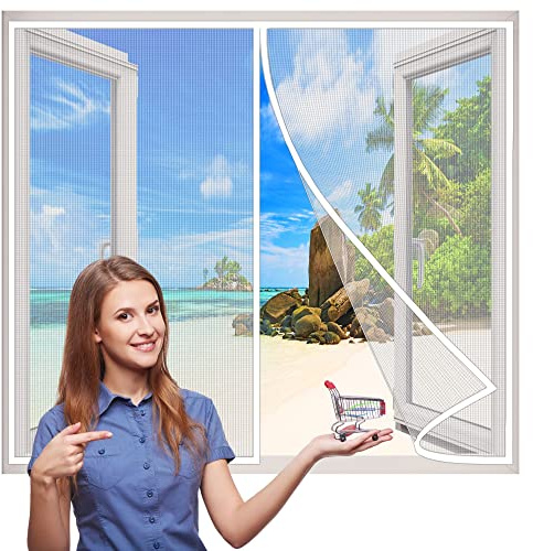 Zanzariera Finestra Magnetica, 80x140 cm Zanzariere su Misura Chiusura Automatica Magnetica Anti Zanzare per Finestre d'Ingresso, Finestre- Bianco H