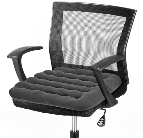 BUYUE Good Support Office Chair Cushion Padded, Soft Velvet Comfortable Non-Slip Seat Cushion for Computer Desk Kitchen Chair (1 Count, Gray)