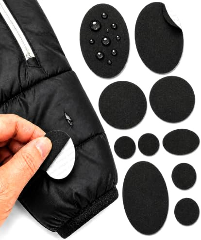 Selbstklebende Reparatur Flicken für Jacken, Zelte, Schlafsäcke, Schwarz | Wasserdichtes Ripstop-Polyester, reiß-, kälte- und hitzebeständig, repariert Steppjacken, Taschen, Polster, ohne Nähen