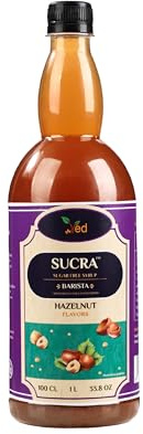 sukra Jarabe Premium 1L para Café y Cócteles, sin azúcar sabor avellana, vegano, sin gluten y sin grasa.