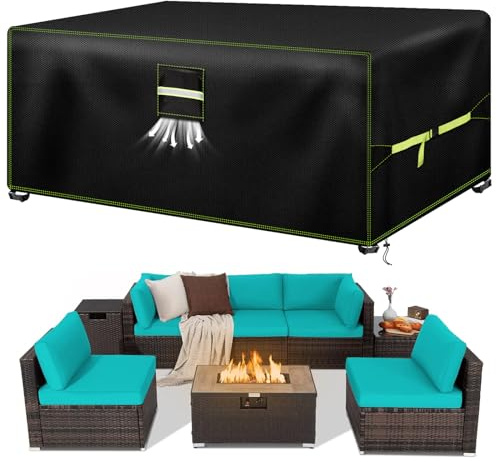 VDISRR Funda Mesa Exterior Impermeable, 600D Oxford Funda para Muebles de Jardín 213x132x74cm, Funda Protectora para Sofa con Salidas de Aire Cubierta de Muebles de Patio Anti Viento, Anti UV