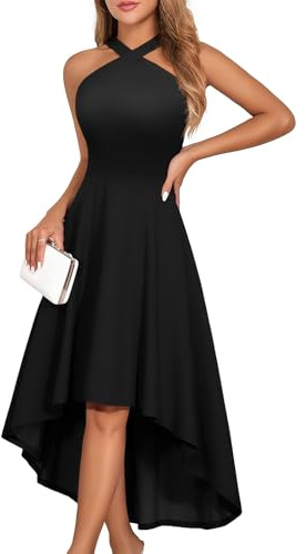 DRESSTELLS Vestido de cóctel para Damas Elegante para Bodas Vestido de Noche Corto de Verano Vestido de Swing Vintage Rockabilly Morado Festivos Vestidos de Rodilla deVestido con Degradado Negro L