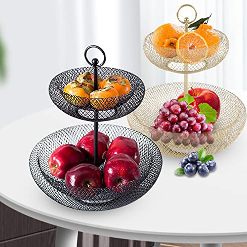 Xigner Obstschale 2 Etagen Obstkorb Etagere für Küchentheke, Snack-Dessert-Kuchen-Tablett-Tellerregal (Schwarz), HFGWEU-3654