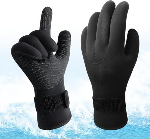Catime Neoprenhandschuhe Anti-Rutsch, Thermohandschuhe Stoßdämpfend, Neopren Tauchhandschuhe 3mm, Neoprenanzug Handschuhe mit Verstellbarer Handschlaufe zum Schnorcheln Surfen Angeln Wassersport (M)