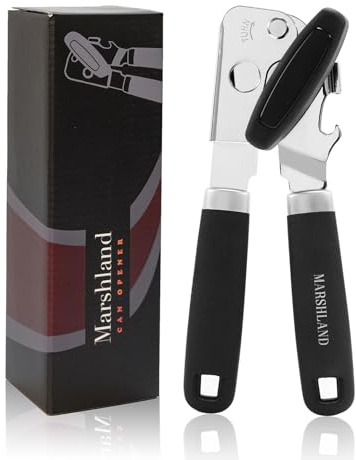 Marshland Tin Opener UK - Stainless Steel Soft Handled Manual-Magnetic Heavy Duty Can Opener That Works for Arthritis Hands – Black