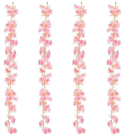 4×1.8M künstliche Blumne Kirschblüten Girlande, Kirschblüten Blumengirlande Hängende Vine Seidenblumen Dekor für Zuhause Hochzeit Party Garten Hintergrund Dekoration