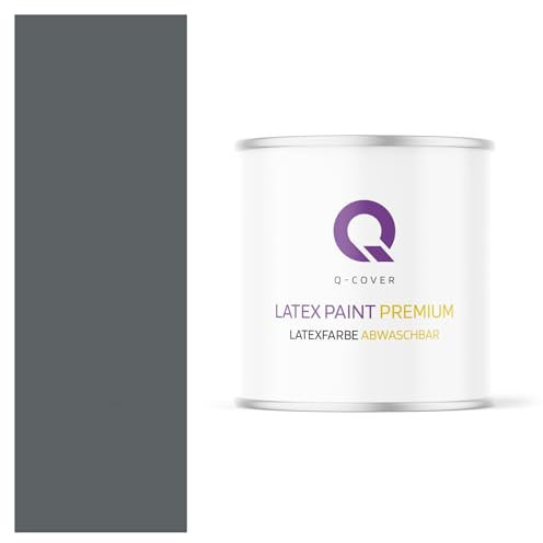 Q-COVER Latexfarbe Abwaschbar 2L (ca.14m2) Anthrazit Farbton Innenfarbe Wandfarbe Deckenfarbe Klasse 2 Mattfarbe Für Allergiker Scheuerfest Geruchlos Frei Von Voc