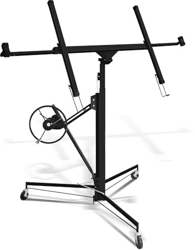 Yakimz Plattenheber XXL für Rigipsplatten, 140-350cm höhenverstellbar, 3 Räder mit Feststellbremse, klappbar, Max 290cm Lastarmbreite, bis max. 68 kg, für Trockenbau und Terrassenplatten, Schwarz