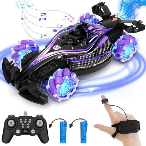 Remote Control Cars, RC Drift Car with Cool LED Light Music and Spray Device Hand Controlled Gesture RC Car Indoor and Outdoor Toys for Kids Christmas Birthday Gift for Boy Girls Age 6+ Years Purple
