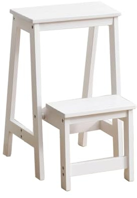 HPLWYM Tritthocker 2-Stufen, Klappbar Hocker Holz, Bis 125 kg, Multifunktion Klapphocker für Haushalt, Küche, Badezimmer Balkon, 38x48x55cm Holzhocker, Leiterhocker Trittschemel, Weiß