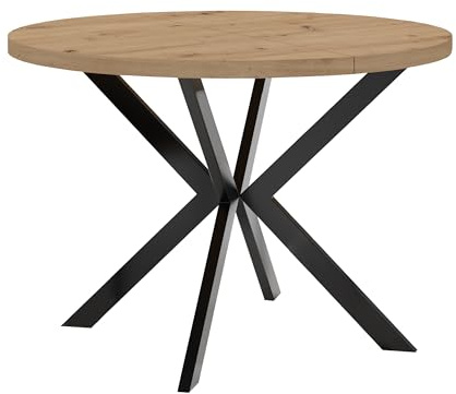Dekori Möbel Runder Ausziehbarer Tisch für Esszimmer, ENDO mit Metallbeinen, Loft-Stil, Industriel, Durchmesser Varianten von : 90 bis 220 cm (Eiche Artisan/Schwarz, 100/200)