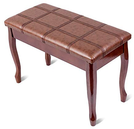 Klavierhocker aus Holz mit Notenfach, Teakholz-Finish, feste Höhe und bequemer Sitzfläche, 76 x 35 x 49 cm