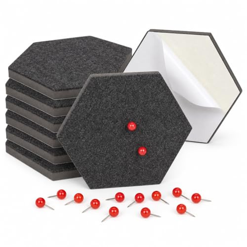 MIJOMA Filt-memotavlor 6-kantiga, anslagstavla set med 12 stift, självhäftande, set med 6 st, 15 x 17 cm