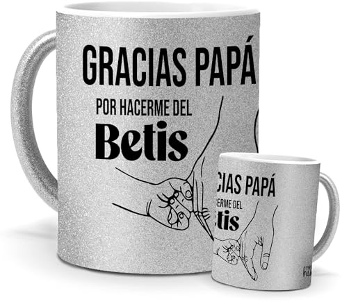 Taza betis | Gracias papa por hacerme del betis | regalo original beticos | Cerámica Purpurina plata | Tazas de Café, Té... | Tazas equipos de futbol | 350 ML