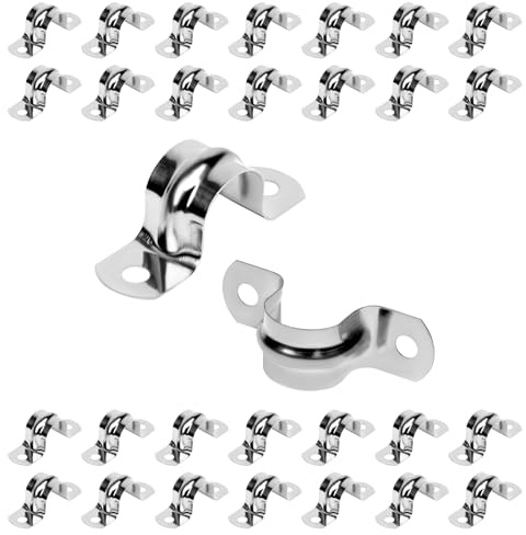 JDHGSHL 30Pcs 3/4 Inch Stainless Steel Conduit Clamps, 2 Hole Strap U Bracket Rigid Pipe Strap, Tension Clips U-Tube Clamp for Pipe Fixing on Various Surfaces