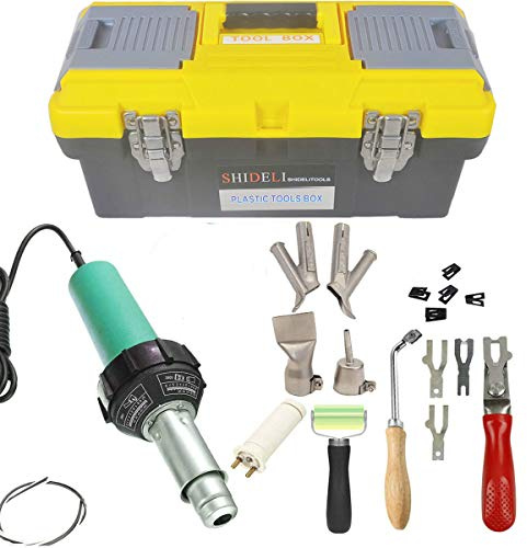 Seababyhouse Plastic Welder Hot Air Gun Complete Welding Kit Tool Set Handheld Torch Welder Pistol with Flooring Butterfly Repair Welding Kit Carry Case, 1600W