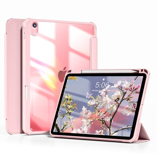 ZKTUYU Hülle für iPad (A16) 11./10. Generation 2025/2022, Rosa | Stoßfeste Schutzhülle mit Stifthalter, Transparente Hart PC Rückseite, Auto Schlafen/Wachen, für iPad 11/10 Gen(11/10,9 Zoll)