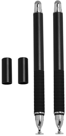 Mikikit Stylus Pen Capacitive Touch Screen Pen for Tablets and Capacitive-touch Screen Cellphones, Metal 2 Pcs Pack with Writing Ballpoint, Black, Suitable for Drawing Programs