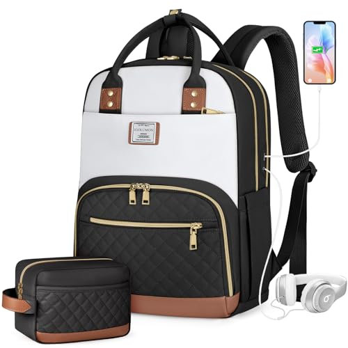 IGOLUMON Rucksack Damen 15,6 Zoll Laptop Schulrucksack Teenager Schultasche Wasserdicht Backpack Women Elegant für Schule Business Reise Arbeits Schwarz