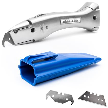 Delphin®-03 Teppichmesser | 1 Hakenklinge | 1 Trapezklinge | Kunststoffköcher