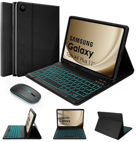 LAMA Tastaturhülle mit Maus für Samsung Galaxy 11'' Tab A9 Plus 2023/A11 Plus 2025, Kabellose Bluetooth Tastatur Hülle Schutzhülle mit Hintergrundbeleuchtung-Deutsches QWERTZ Layout,Schwarz Beleuchtet