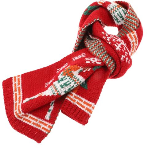 SAFIGLE Weihnachtlicher Junge Mädchen Strickschal Rot Mit Rentiermotiv Langer Warmer Schal Für Jungen Und Mädchen Kuscheliger Herbst Winterschal Geschenk Zur Weihnachtszeit