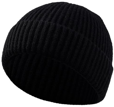 Bonnet de Trawler, Watch Cap, Beanie Hat, Chapeau de Bonnet de Pêcheur, Unisexe, Bonnet Thermique Automne-Hiver, tricoté(Noir)